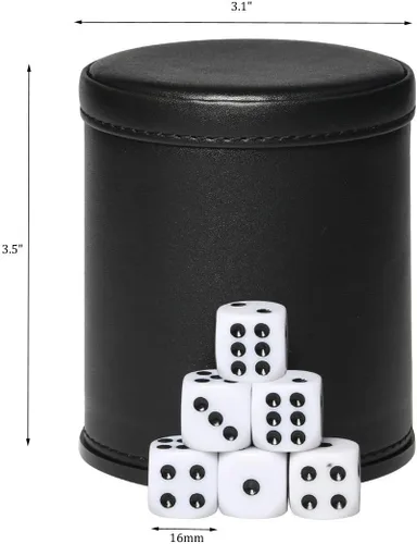 Miniatura 2 de Juego de dados de cuero sintético, coctelera de dados de fieltro para Yahtzee/Farkle/Bar Party Dados, incluye dados de punto de 0.630 in