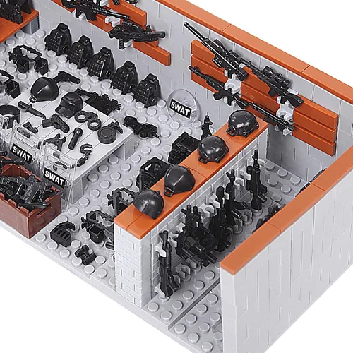 Miniatura 7 de Conjunto de bloques de construcción de base militar del ejército, ladrillos de armería de batalla de la Segunda Guerra Mundial, paquete de armas