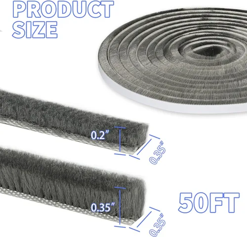 Miniatura 2 de Cepillo autoadhesivo de 50 pies, burlete para puerta, 0.35 pulgadas de ancho x 0.2 pulgadas de grosor, tira de sellado de cepillo de pelo limpio