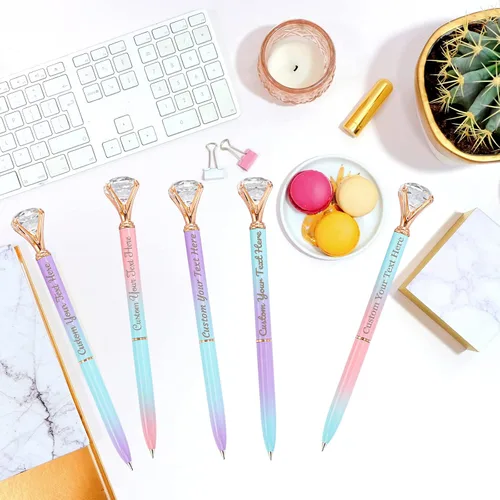 Miniatura 5 de Qingxily Hasta 300 bolígrafos de diamante, bolígrafos personalizados con nombre y texto grabado, bolígrafo de metal de cristal personalizado a