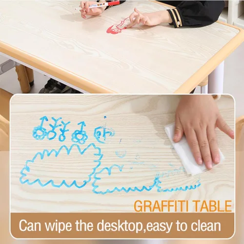 Miniatura 4 de Juego de mesa y silla para niños, altura ajustable, mesa de artes y manualidades y juego de 6 sillas para edades de 2 a 10 años, máximo 300 libras