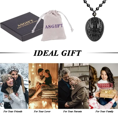 Miniatura 7 de ASGIFT Collar de la suerte de obsidiana, dije de protección de amuleto de piedra de poder con cadena de cuentas ajustable, cristal curativo, regalo
