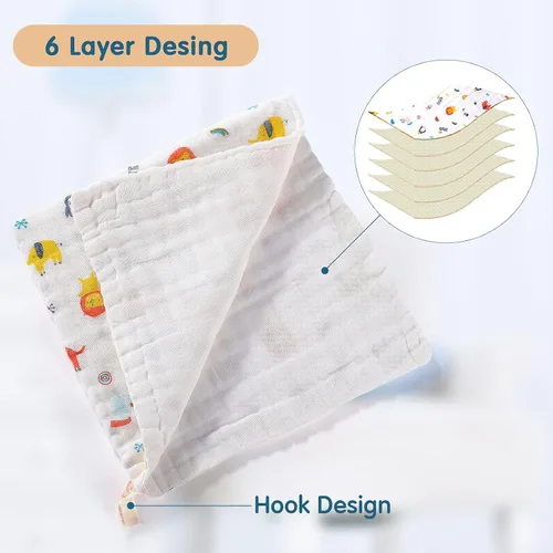 Miniatura 4 de Tatuo Paquete de 10 paños de muselina para bebé, 20 x 10 pulgadas, 6 capas, suaves y absorbentes, para recién nacidos, para baby shower, niños