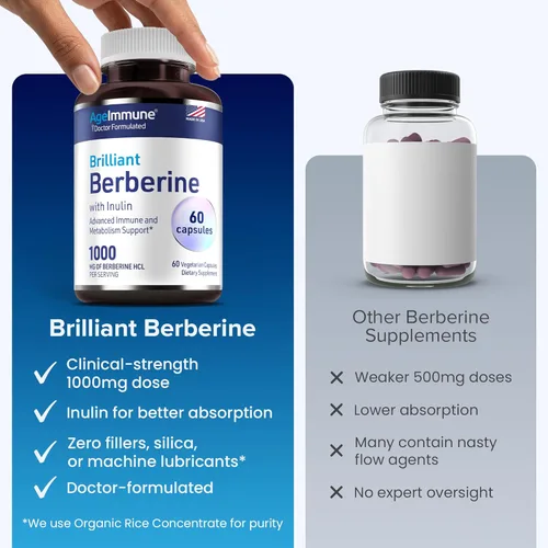 Miniatura 5 de Complejo de suplemento de berberina de 1000 mg con prebiótico de inulina - Berberina HCL 500 mg por cápsula - Suplemento de berberina formulado por