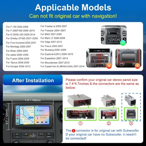 Miniatura 6 de Radio de Pantalla Táctil de 7 Pulgadas para Coche F150, Actualización Inalámbrica con Apple CarPlay y Android Auto para Ford F150 2004-2008, Android