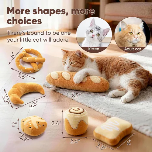 Miniatura 3 de CiyvoLyeen Juguetes de Hierba Gatera en Forma de Pan, Juguete para Gatos de Interior Juguetes Interactivos, Juguete para Gatitos Masticar Morder Pan