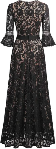 Miniatura 7 de MISSMAY - Vestido largo formal con mangas de campana hecho totalmente en encaje estilo vintage para mujer