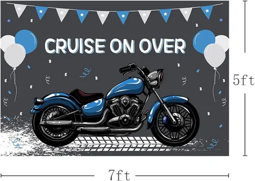 Miniatura 3 de MEHOFOND Telón de fondo de cumpleaños de motocicleta para niños, decoración de globos azules y blancos de carreras geniales para deportes extremos