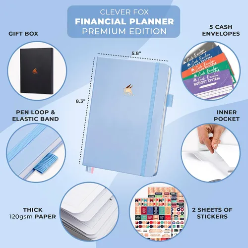 Miniatura 14 de Clever Fox Planificador de presupuesto edición premium, cuaderno de seguimiento de gastos + 5 sobres de efectivo, organizador de presupuesto; libro