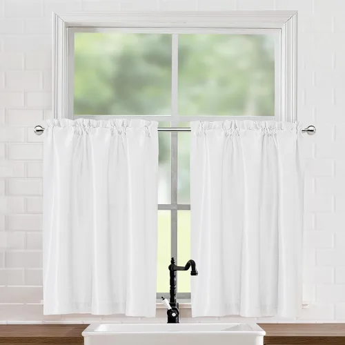 Miniatura 42 de Chyhomenyc Uptown - Cortinas negras de 24 pulgadas de largo, 2 paneles, cortinas cortas de seda sintética para oscurecer la habitación, cortinas