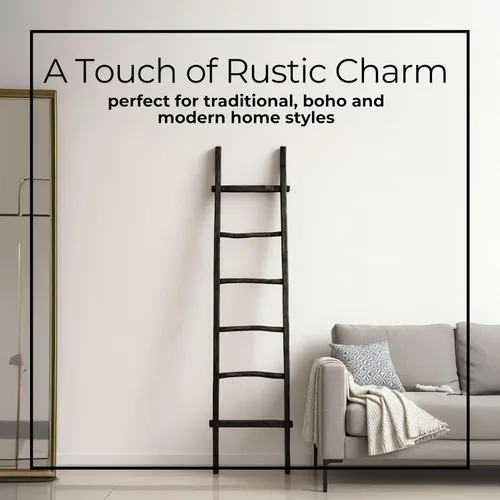 Miniatura 4 de Escalera de madera rústica para decoración del hogar, estante de almacenamiento estilo granja para mantas, toallas y accesorios, escalera decorativa