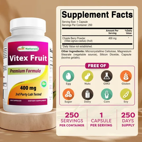 Miniatura 2 de Best Naturals Vitex Chasteberry 400 mg 250 Cápsulas (Paquete de 2)