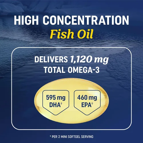 Miniatura 3 de Aceite de pescado Omega 3 para adolescentes Salud cerebral, concentración y apoyo del estado de ánimo, 1120 mg de Omega3 595 mg EPA + 460 mg DHA