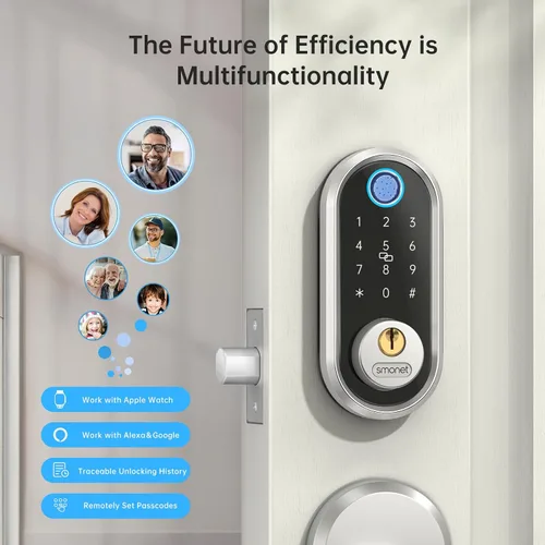 Miniatura 6 de Cerradura de seguridad inteligente, cerrojo electrónico de huellas dactilares SMONET con teclado, entrada sin llave Bluetooth, teclado digital