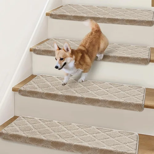 Miniatura 21 de Peldaños Bullnose Antideslizantes 9.5" x 30", 2 Piezas Peldaños de Alfombra para Escalones de Madera Interior con Protección de Bordes, Alfombras