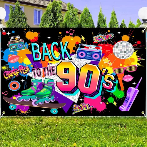 Miniatura 3 de Fondo para fotos de los años 90, 8 x 6 pies, poliéster de los años 80, pancarta de regreso a los 90, decoraciones de fiesta de los años 90, 90