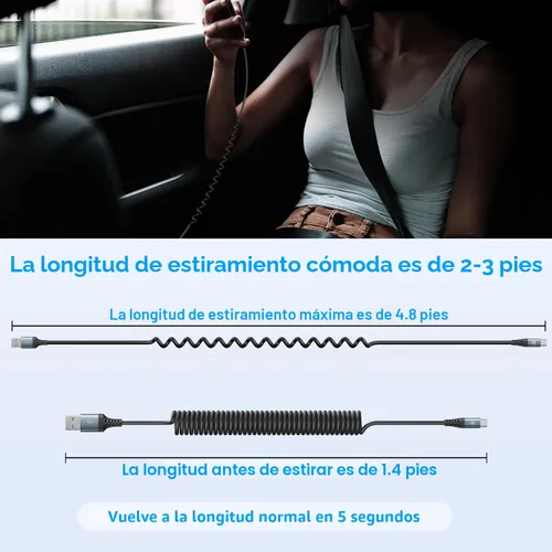 Miniatura 6 de Cable de carga USB tipo C de carga rápida, [2 paquetes, 3 pies] Cable de carga USB A a tipo C enrollado para automóvil USB-C compatible con iPhone