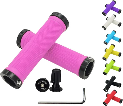Miniatura 13 de PLATT - Puños de manillar de bicicleta con gomas de goma coloridas Puños de bicicleta cómodos para bicicletas BMX/MTB verde (Green+End Caps)