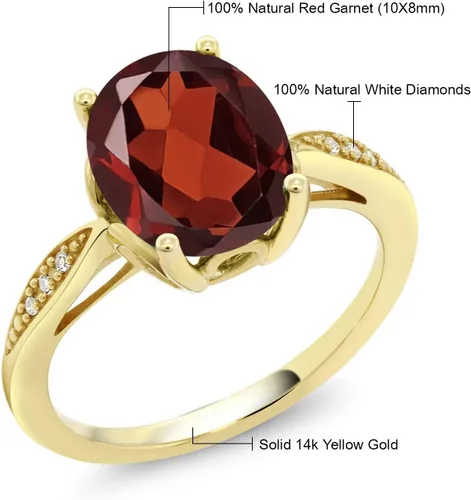 Miniatura 35 de Gem Stone King Anillo de compromiso de oro amarillo de 14 quilates de 2-3 quilates con piedra preciosa ovalada de 0.394 x 0.315 in y diamantes