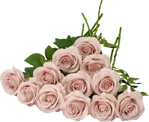Miniatura 13 de 12 piezas Rosas Flores Artificiales Rosas Falsas Azul Bebé Rosas de Seda Flores de Seda Blancas Rosas con Tallos Largos para Bodas Hogar Fiestas