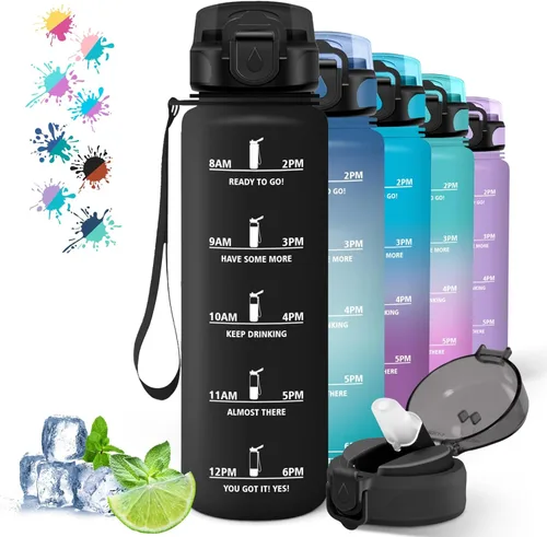Miniatura 16 de Botella de agua – 16.9 fl oz – Botella de agua para niños, botella de sorbete a prueba de fugas, botella deportiva con marcador de tiempo, botella