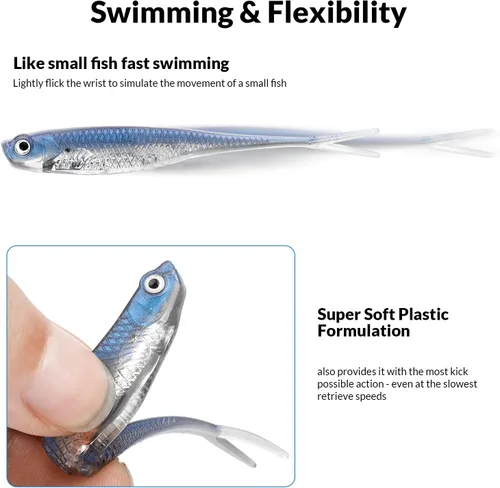 Miniatura 4 de QualyQualy 5 señuelos de pesca suaves de Swimbait, 6 unidades Jerk Shad Minnow Drop Shot Señuelo para Bass Bait Shad Señuelo suave Jerkbait para A-4#