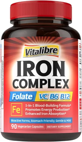Miniatura 9 de Suplemento de hierro para mujeres y hombres, con vitaminas C, B6, B12 y folato para deficiencia de hierro, construcción de sangre y apoyo