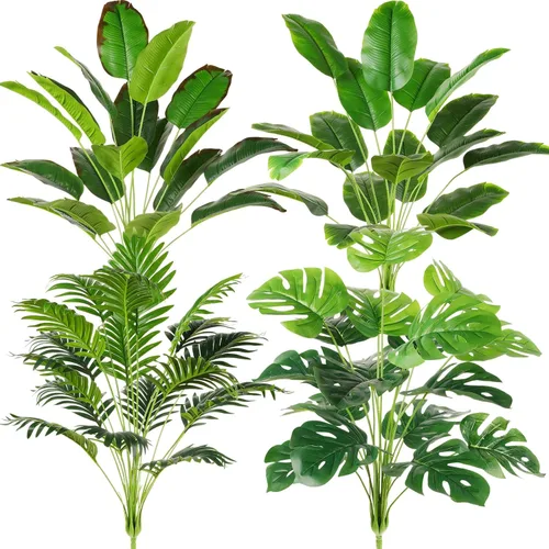 Miniatura 8 de Yunlly 4 plantas falsas altas de imitación plantas de interior para decoración del hogar de 32 pulgadas, palmera artificial tropical, árbol de hojas