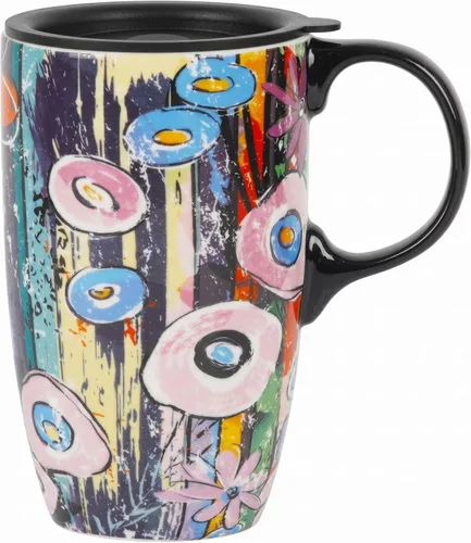 Miniatura 10 de Topadorn Taza de café de cerámica de 17 onzas con tapa, taza de cactus bohemio de acuarela, bonita taza de té de porcelana suculenta, apta