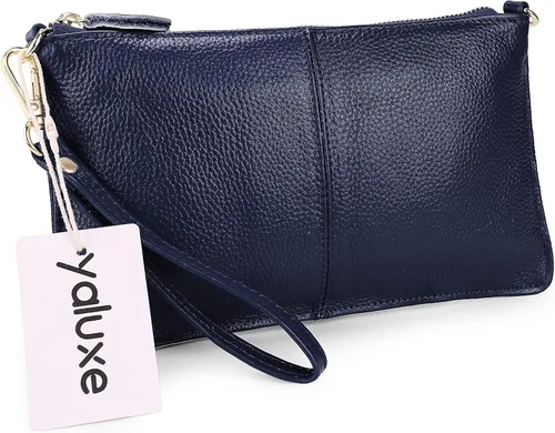 Miniatura 5 de YALUXE Clutch Wristlet - Cartera de piel auténtica con bloqueo RFID y cadena de hombro