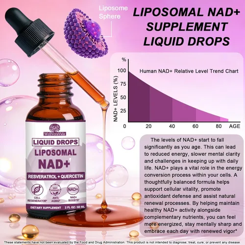 Miniatura 4 de NAD+ Suplementos para hombres y mujeres, suplemento liposomal Nad+ alternativo NMN extra fuerte con resveratrol quercetina para energía celular