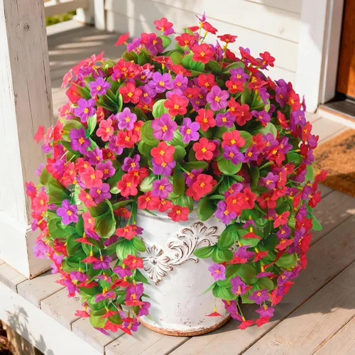 Miniatura 8 de Flores colgantes artificiales para exteriores, 2 piezas de plantas colgantes artificiales al aire libre, decoración de primavera y verano