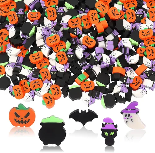 JUNEBRUSHS 150 piezas de mini borradores de Halloween para niños, lindos borradores pequeños a granel para niños, dulce o truco, regalos de fiesta