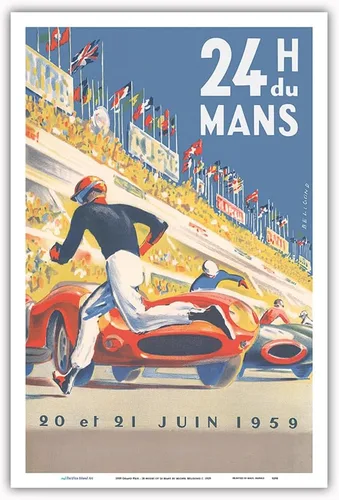 Miniatura 11 de 1959 Grand Prix - 24 horas de Le Mans Francia - Carreras de resistencia - Póster de carreras de coches vintage por Michel Bélignod c.1959