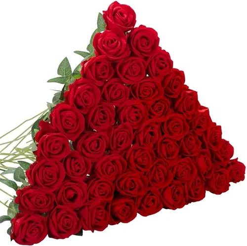 Miniatura 8 de Rosas artificiales, 12 unidades, rosas de terciopelo, flores falsas de tallo largo de tacto real para arreglos florales, decoración de novia, boda