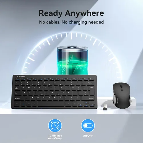 Miniatura 5 de TECKNET Combo de Teclado y Ratón Inalámbrico, Mini Teclado de Computadora Inalámbrico y Conjunto de Ratón 2.4GHz, 1600 DPI Ajustable Silencioso