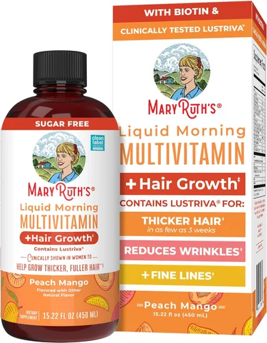 MaryRuth Organics Multivitamínico líquido+crecimiento del cabello | Biotina 10000mcg | Suplemento para el crecimiento del cabello Lustriva |
