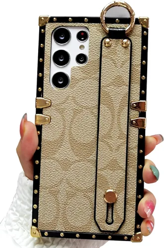 Miniatura 8 de Funda de cuero de lujo para Samsung Galaxy S22 Ultra con correa para pulsera, anticaídas, funda protectora de diseñador compatible con Samsung S22