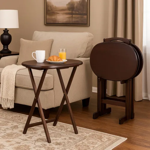 Miniatura 7 de Ergode Juego de mesa de madera de 5 piezas, elegantes mesas plegables, base duradera con marco en X, práctico soporte vertical, fácil montaje