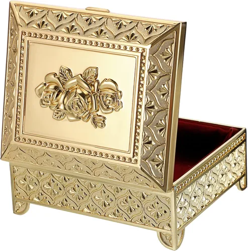 Miniatura 4 de Hipiwe Caja de joyería de metal vintage, caja de almacenamiento de baratijas, caja rectangular para cofre del tesoro, aretes, anillo, collar