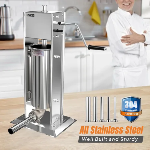 Miniatura 3 de ROVSUN Embutidora de salchichas manual de 11LBS/5L, máquina de salchichas vertical de dos velocidades de acero inoxidable, máquina de relleno