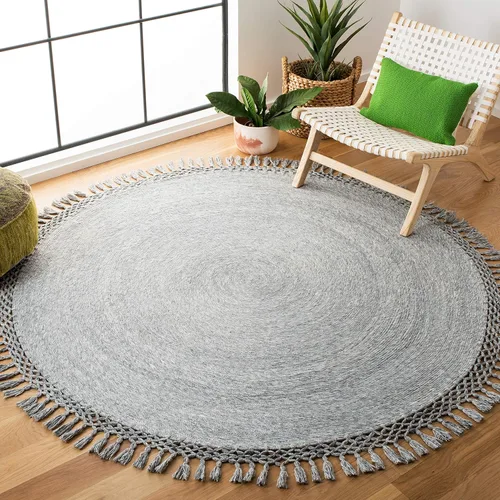 Miniatura 15 de SAFAVIEH Sahara Collection SAH490A - Alfombra de borlas hecha a mano estilo bohemio, redonda de 3 pies, color beige