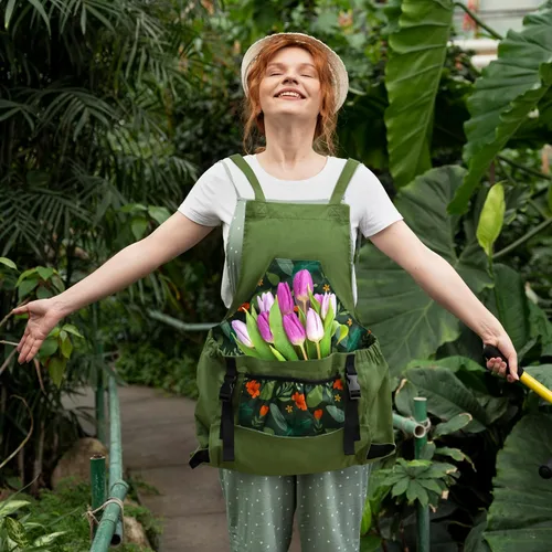 Miniatura 8 de Gardening Apron with Quick Release Pockets for Women and Men, Water Resistant Picking Pouch Verde