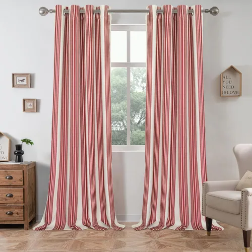 Miniatura 36 de DriftAway Chris Linen - Cortinas opacas con capa térmica y reductora de sonido, 63 pulgadas de largo para dormitorio, cortinas estampadas a rayas