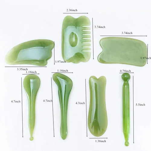 Miniatura 8 de 7 Piezas Herramienta de Masaje de Raspado Gua Sha, Juego de Herramientas de Masaje de Resina Natural GuaSha para Liberación de Cara, Espalda