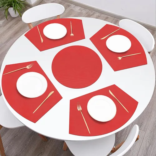 Miniatura 4 de SHACOS Juego de 5 manteles individuales de forma cuña de gran tamaño con centro redondo, juego de 5 manteles individuales redondos para mesa