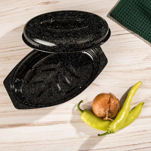 Miniatura 6 de Granite Ware Asador ovalado de 13 pulgadas con tapa. Diseño de acero esmaltado para acomodar hasta 7 libras de aves de corral/asado. Resiste hasta
