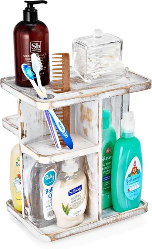 Miniatura 7 de Sorbus Organizador de Maquillaje de 360° - Carrusel de Almacenamiento de Madera Rústica Gris para Cosméticos, Maquillaje, Organizador de Cuidado