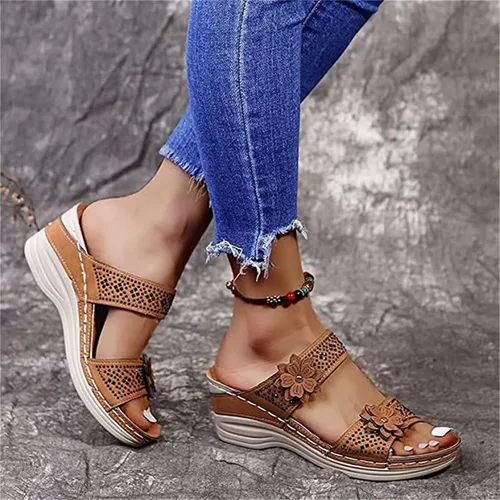 Miniatura 96 de Ladmiple Sandalias ortopédicas florales de moda 2023 con soporte de arco, zapatillas romanas casuales con puntera abierta