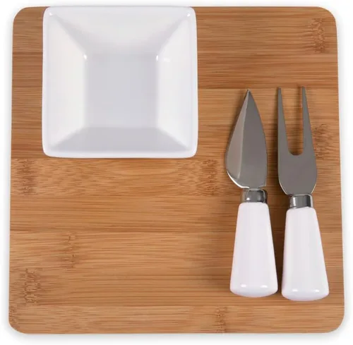 Miniatura 6 de Picnic TIME NFL Peninsula Tabla de cortar y bandeja para servir, tabla de queso, tabla de embutidos - plato de aperitivo, bambú y cerámica blanca